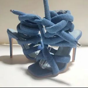 Oversized denim strap sandals